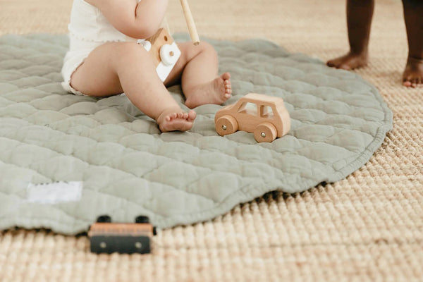 French linen quilted play mats | Sage