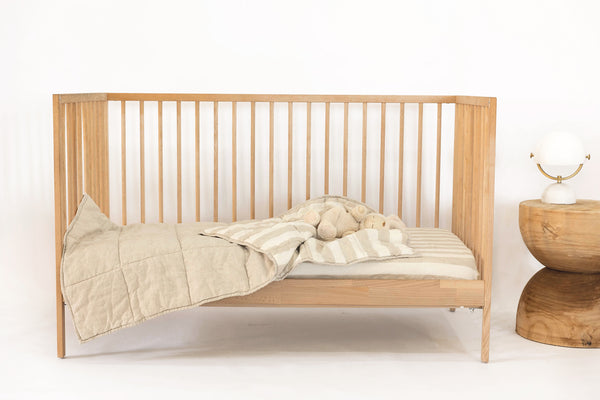 French linen quilted cot blanket | Wide stripe