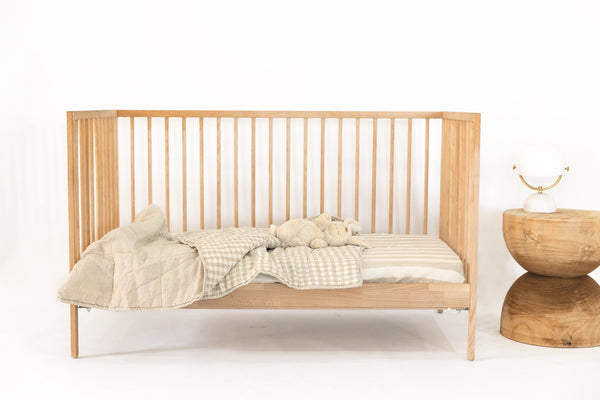 French linen quilted cot blanket | Natural & Gingham